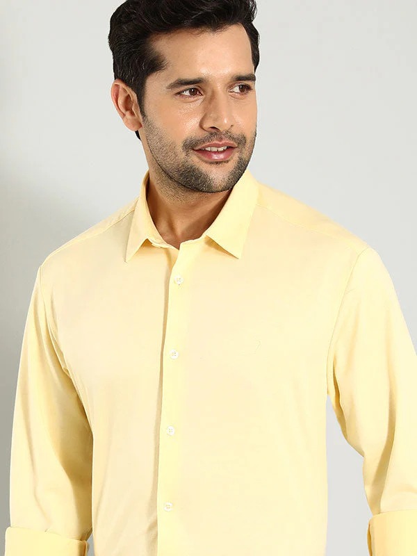 Indian Terrain Men's Regular Fit Full Sleeve Solid Yellow Shirt